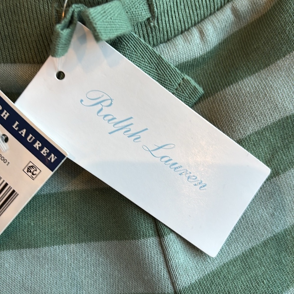 NWT Ralph Lauren (Baby) 12 month Green/Green Stripe Joggers w/ waist tie - Picture 3 of 7